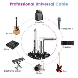 Sovvid 10FT Instrument Cable - Electric Guitar & Bass Cable with Right Angle 1/4 Inch Connector, Black & White