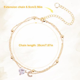 Ankle Bracelet for Women, Adjustable Letter A-Z Dainty Heart Design Waterproof Gold Plated Initial Anklet Perfect Summer Beach Jewelry Alphabet Foot Chain Decorations and Gifts