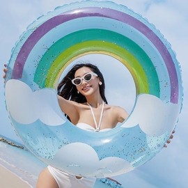 Trendy Cloud Inflatable Swimming Ring Tube for Adult Women Thick lf1987 80cm [35-45 kg] + Smiling Face Cloud [Deepened] Blue 5ea