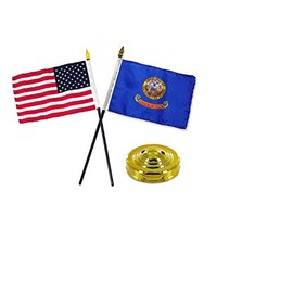 RFCO Idaho State USA America American Flag 4''x6'' Desk Set Table Stick Gold Base Best Garden Outdor Decor Polyester Material Flag Premium Vivid Color and UV Fade Resistant