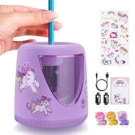Electric Pencil Sharpeners for Kids, Cute Small Colored Pencil Sharpener for Home Classroom, Pencil Sharpener Electric Plug in, with Unicorn School Supplies,Purple