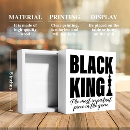 Black King Decor Wooden Box Sign, Inspirational African American Men Desk Decoration Afro Boy Black Men Home Office Bedroom Living Room Decor, Black King Gifts for Men