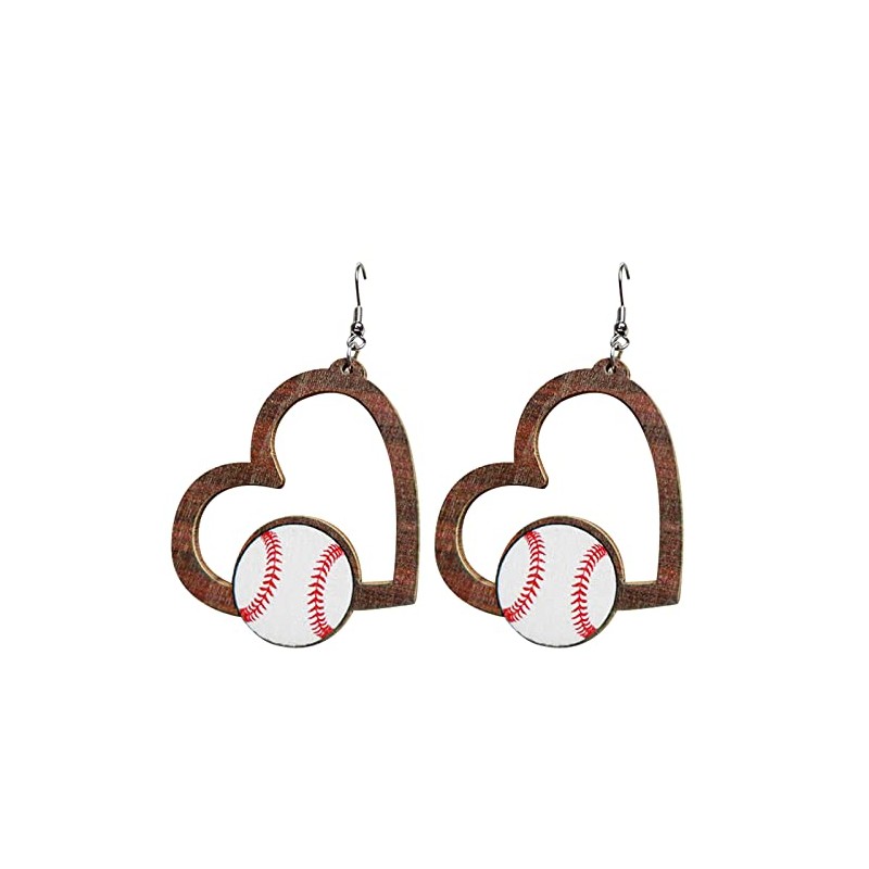 Retro Sports Ball Wooden Dangle Earrings Dainty Baseball Earrings for
