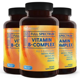 BioEmblem Vitamin B-Complex - All 8 Active Forms with Methyl Folate, Methyl B12, B6, Biotin Plus Choline Inositol, Supports Energy, Metabolism, Brain, Heart Health - B Vitamin Supplement 90 Capsules - Size: Pack 3