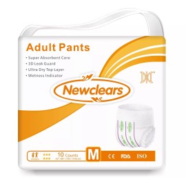 Newclears Adult Incontinence Absorbent Underwear Diapers for Men Women, M, 60ct