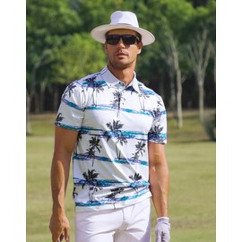 APTRO Men's Polo Shirts Short Sleeve Moisture Wicking Fashion Print Hawaiian Golf Shirts for Men #P81 Palm White M