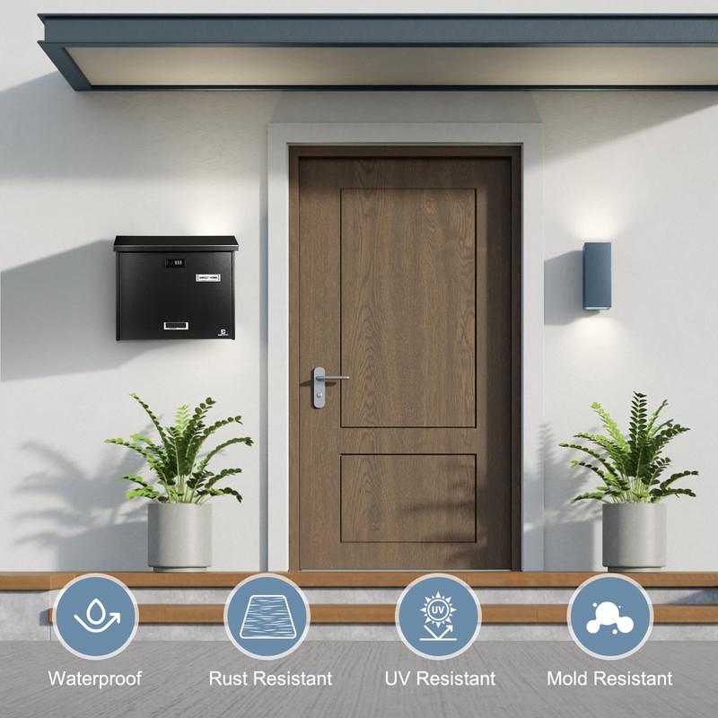 KINGCEPHAS Wall-Mounted Mailbox with Combination Lock, Large Capacity, Wall Mount