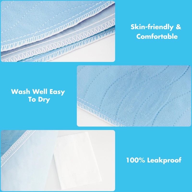 Bunlitent Washable Underpads, 36"x38", 4 Pack, Blue, Incontinence Bed Pads