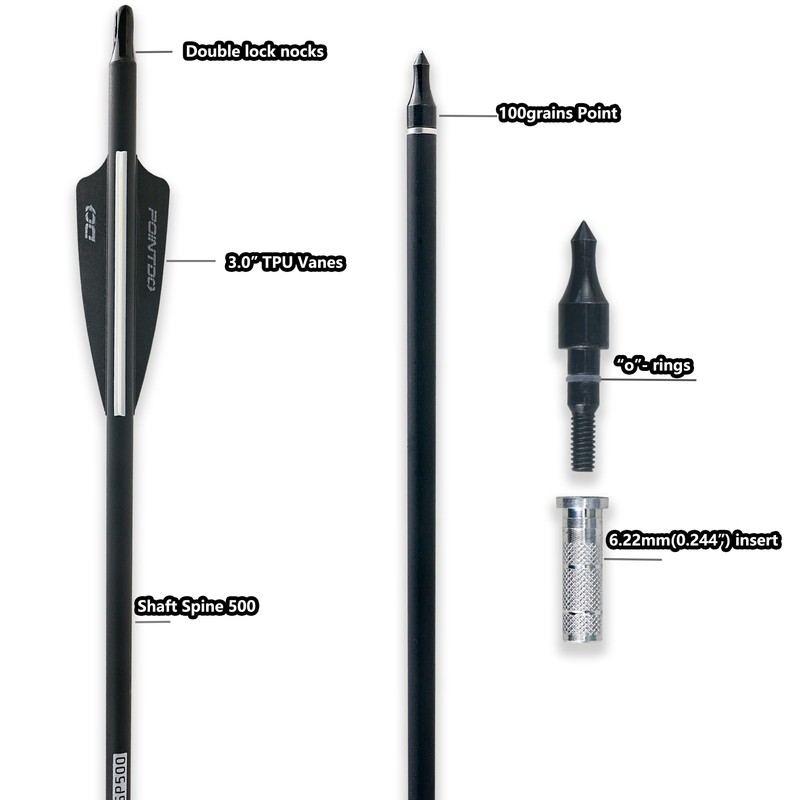 Pointdo 28"/30"/32inch Carbon Arrow Practice Hunting Arrows with Removable Tips