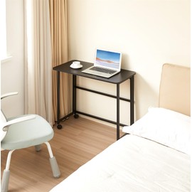 Gnrolaz Folding Computer Desk with Storage Shelf, Foldable Desk for Small Spaces, Easy Assembly Writing Workstation for Home Office, 31.5 x 15.7 inches, Mobile Rolling Wheels (Black, 31.5''W)