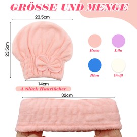Scettar 4 Stück Mikrofaser Handtuch Haare Turban, Trockenhauben Für Haare Damen, Superschnell Saugfähiges Schnelltrocknend Haarhandtuch, Haarturban Zum Trocknen Für Lange Glattes Lockiges Kurze Haar