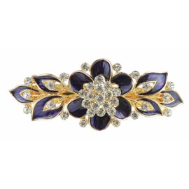 Womens Girls Crystal Rhinestone Diamante Wedding Birthday Party Evening Ponytail Fine Medium Hair Accessories Occasion Barrette Hairpin Grip French Spring Clip Metal Enamel Floral Rose Purple