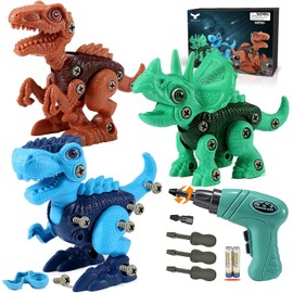 FREE TO FLY Dinosaur STEM Toys for Kids 3-5, Take Apart Dinosaur Toys with Electric Drill, Educational Building Toy & Construction Set, DIY Birthday Gifts for 3 4 5 6 7 8 Years Old Boys and Girls