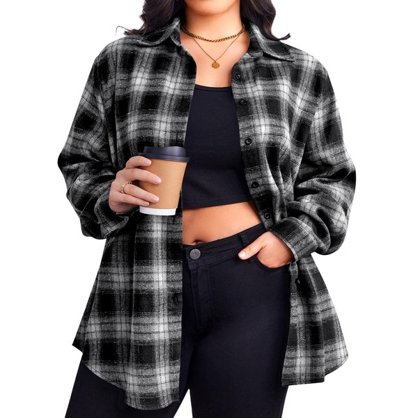 Zeagoo Womens Plus Size Flannel Shirts Button Down Plaid Shirts