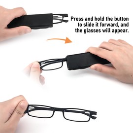 REAVEE Folding Reading Glasses for Men Women Ultra Thin Blue Light Blocking Anti UV/Eyestrain Computer TR90 Slim Foldable Portable Readers with Compact Flat Case, Black +2.0