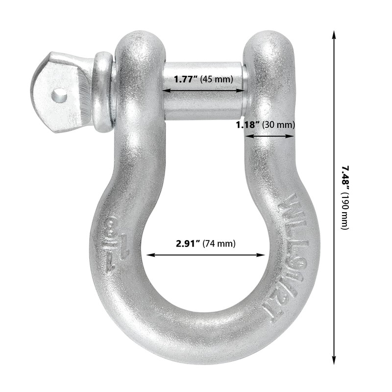 ZOENHOU 1-1/8 Inch D Ring Shackle, 9.5 Ton / 20,944