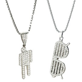 SLAXJNE 2 Piece Necklace, Hip Hop Necklace, Couple Necklace, Glasses Necklace, Hip Hop Villain Necklace, Women's Necklace, Alloys (primarily stainless steel)