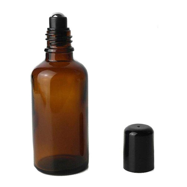 3 Stück 50 ml gehobene leere nachfüllbare Glasflaschen zum Rollen von ätherischen Ölen mit Edelstahl-Rollerball und schwarzer Attarflasche (braun)