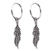 Creole Earrings 925 Silver with Feather Pendant, Sterling Silver, No