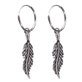 Creole Earrings 925 Silver with Feather Pendant, Sterling Silver, No Gemstone