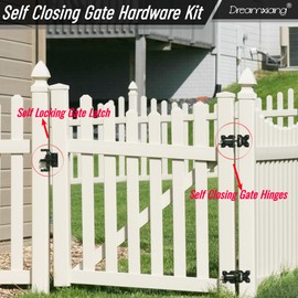 Heavy Duty Self Closing Gate Hinge and Self Locking Latch Hardware Kit for Wooden/Vinyl Fence, Stainless Steel 90 Degree Adjustable Hinges&Post Mount Automatic Gate Lock, Black Finish,1Pack