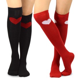 TeeHee Valentine's Day Big Heart Women's Cotton Knee High Socks Asst 2-Pack, Sock Size : 9-11 / Shoe Size 6-9