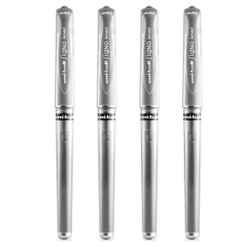 uni-ball Signo Pen Broad Metallic Gel Ink Rollerball - Metal 1mm Tip Nib 0.65mm Line Width With Rubber Grip - UM-153 - Silver - Pack of 4