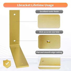 Gold Heavy Duty Shelf Brackets 4 Inch, Rustic Gold Iron L Shelf Bracket, Industrial Modern Metal Floating Shelf with Hardware for DIY Open Shelving, 4 Pack