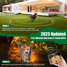 BHCEY Wireless Dog Fence，Electric Dog Fence Wireless System & Training Collar,2-in-1 Wireless Safe Dog Boundary,Adjustable Pet Containment Fence System,Rechargeable Collar for Dogs (Golden)