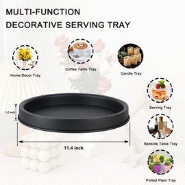 FRTIM Black Decorative Serving Round Tray, Black Metal Decor Tray for Home Decor Coffee Dining Table Centerpiece Farmhouse Kitchen Countertop（11.4 Inches