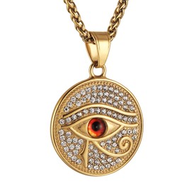 HZMAN 18k Gold Plated Eye of Horus Egypt Protection Dog Tag Pendant Stainless steel Necklace Jewelry Gift (Gold Eye of Horus)