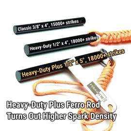 FERROFIRE FS125 Heavy-Duty Plus Ferro Rod Fire Starter with 1/2 Inch x 5 Inch Ferrocerium Rod Magnesium Flint and Steel Carbon Steel Striker 550 Paracord Lanyard Handle for Camping Emergency Survival
