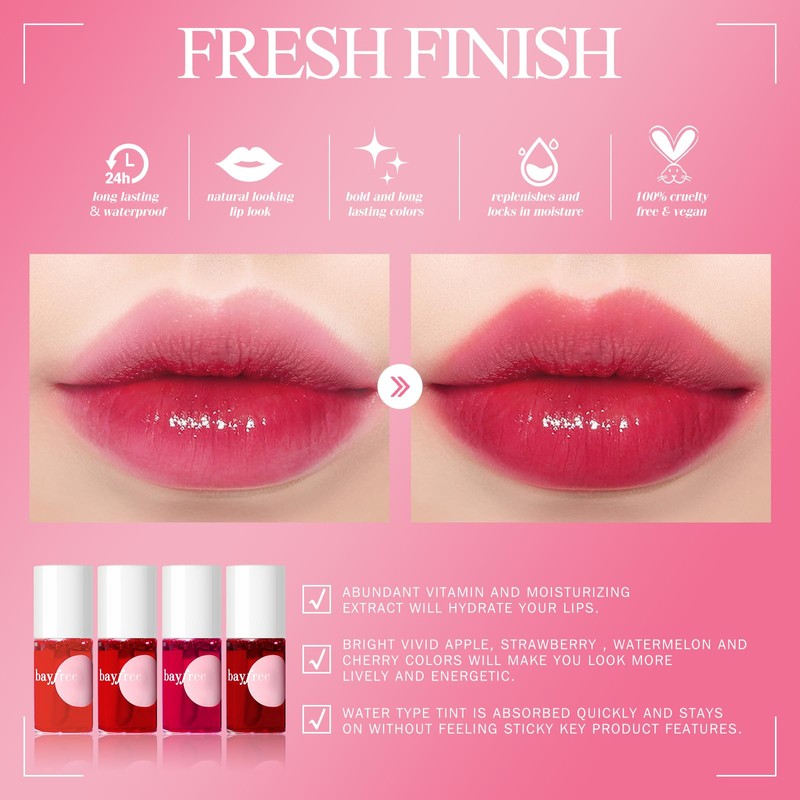 bayfree Lip Tint Stain Set, Lip Stain Long Lasting Waterproof,