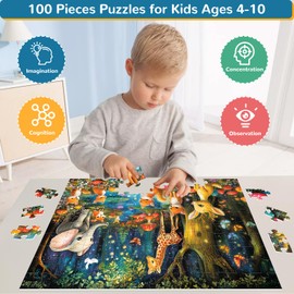 100 Pieces Puzzles for Kids Ages 4-8,Deer Elephant Puzzle Large Pieces Puzzle 100 Pieces for Kids Teens Ages 4-6 6-8 8-10 Jigsaw Puzzles Educational Toys Birthday Gifts for Girls and Boys