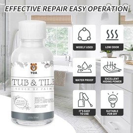 YOA Bathtub Tile Repair Paint, White, 1.5 oz * 1 bottle, suitable for repairing ceramic, porcelain, and fiberglass bathtubs, tiles, and bathroom walls