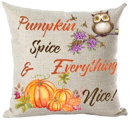 Ramirar Fall Y'all Autumn Orange Word Art Pumpkin Spice & Everything Nice Owl Birds Flowers Decorative Throw Pillow Cover Case Cushion Home Living Room Bed Sofa Car Cotton Linen Square 18 x 18 Inches