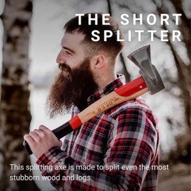 Adler - The Short Splitter, Hickory Wood, Leather Sheath, German Made, Anti-Slip Wood Splitting Axe, Head 2.7 pounds, Handle 19.6 inches