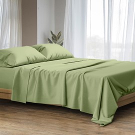Ashton Sheets 100% Egyptian Cotton Sheets Queen Size Bed Set - Luxury 1500 High Thread Count Egyptian Cotton Queen Sheet Set (4 PC, Sage Green), 17" Deep Pocket, Silky Soft, Cooling, Sateen Bedding