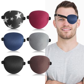 RIKEYO RIKEYO 6pcs Eye Patches,Comfortable Adjustable Medical Eyepatch for Right or Left Eye,Soft Lazy Eye Path for Pirate Costume Black,Blue,Red,Brown,Gray