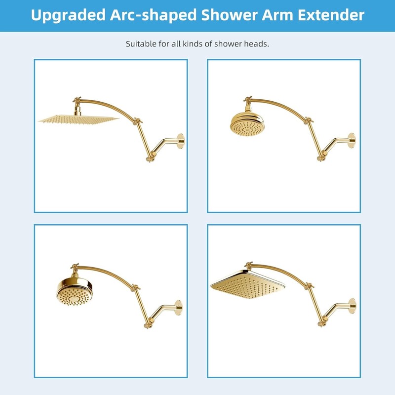 Hibbent Shower Head Extension Arm,16" Solid Brass Adjustable Extender with