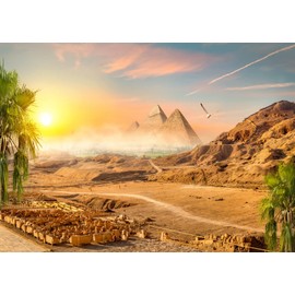 BELECO 2.1 x 1.5 m Fabric Egyptian Pyramid in Sand Desert Background Desert Mountain Coconut Trees Sunset Landscape Ancient Civilisation Egypt Photography Background Egyptian Party Decorations