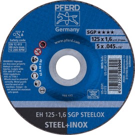 PFERD 5" Depressed Center SGP STEELOX Cut-Off Wheel – Type 27, Aluminum Oxide, 7/8" Arbor, 0.045" Thick, 12200 RPM – High-Performance Metal Cutting Discs (25 Pack) – Part 63173