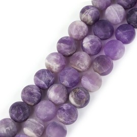 GEM-Inside Amethyst Gemstone Stone Beads Matte Frosted Round Natural 10mm Crystal Energy Stone Power for Jewelry Making 15"