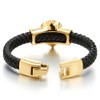 COOLSTEELANDBEYOND Mens Large Braided Leather Bracelet with Steel Gold Color