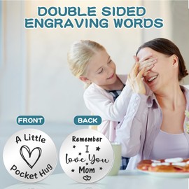 Pocket Hug Token Gift for Women Men Boy Girl Relationship Keychain Double Sided Inspirational Gift with PU Leather (Mom GIfts)