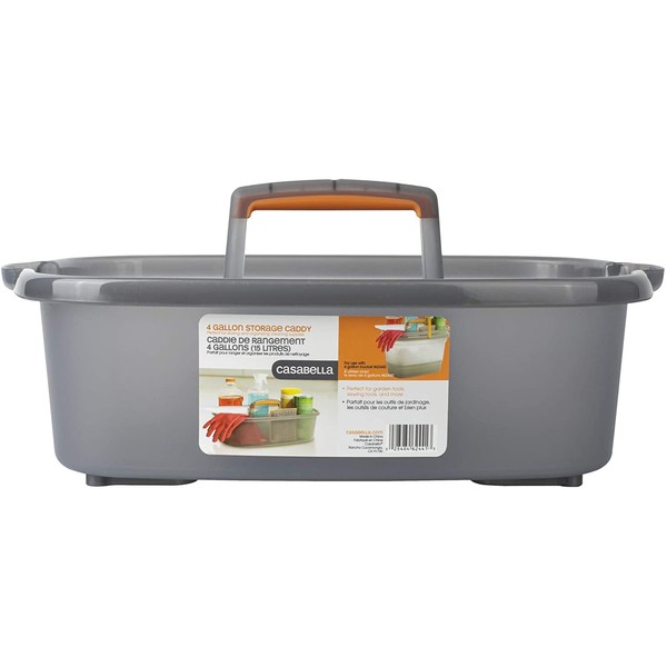 Casabella Cleaning Handle Bucket, Rectangular Storage Caddy, Graphite, 1.5 gallons, Gray and Orange