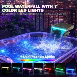 Varesee Pool Fountain Waterfall for Above-Ground Pools with 7-Color LED Lights, Pool Waterfall Power by Filter Pump, Swimming Pool Accessory for Outdoor Decor and Relaxation