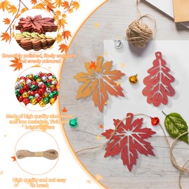 DKINY Pack of 30 Maple Leaf Pendants, Wood, Autumn Leaves Decoration with Bell and Hand Rope, Autumn Leaf Wooden Pendant, Maple Leaves Wooden Hanger, Autumn Decorative Pendant, Hanging Decoration for