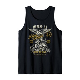 Merced California Retro Distressed Motorcycle Design Tank Top