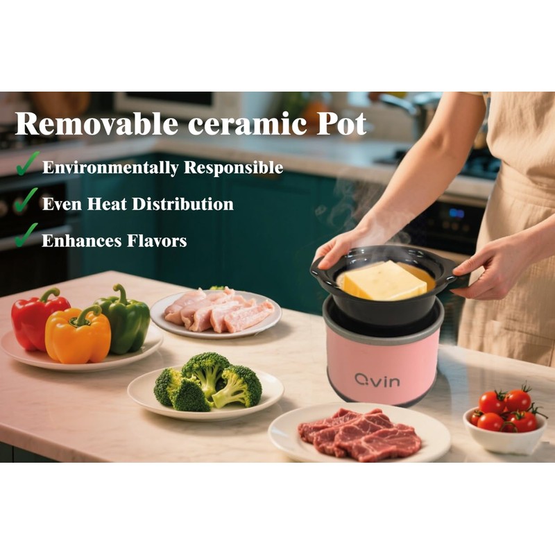 Mini Slow Cooker, 0.65 Quarts, Pink, with 10 BPA-Free Liners
